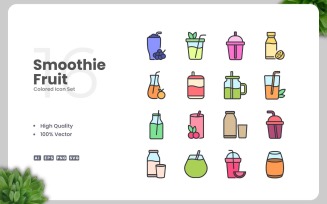 16 Smoothie Fruit Juice Colored Icons Set