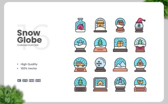 16 Snow Globe Colored Icons Set