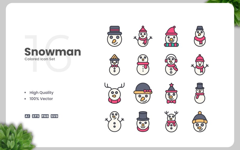 16 Snowman Colored Icons Set Icon Set