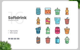 16 Softdrink Colored Icons Set