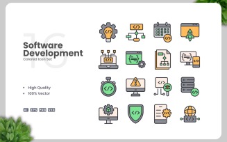 16 Software Development Colored Icons Set