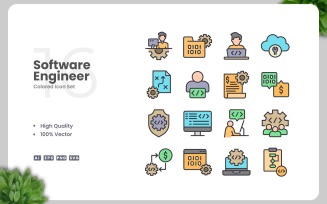 16 Software Engineer Colored Icons Set