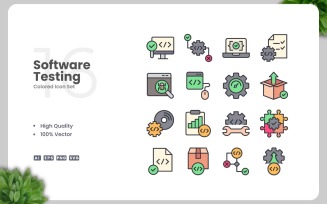 16 Software Testing Colored Icons Set
