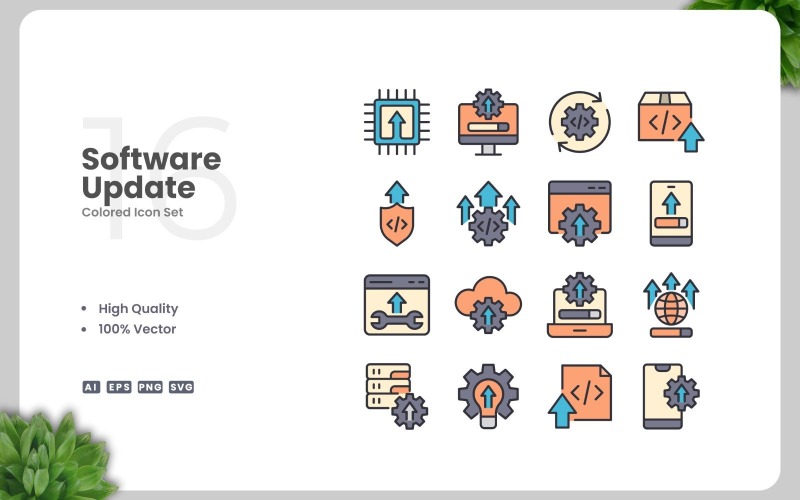 16 Software Update Colored Icons Set Icon Set