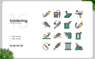 16 Soldering Colored Icons Set