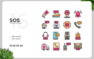16 SOS Colored Icons Collection