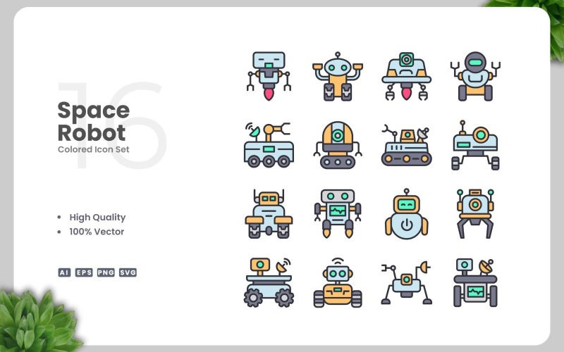 16 Space Robot Colored Icons Set Icon Set