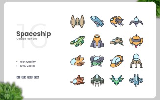 16 Spaceship Colored Icons Set