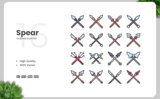 16 Spear Colored Icons Set