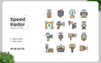 16 Speed Radar Colored Icons Set