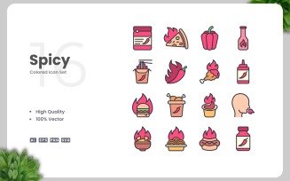 16 Spicy Colored Icons Set