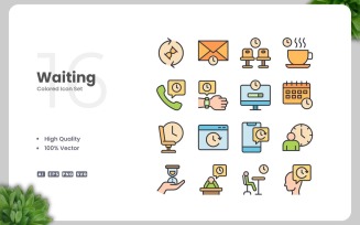 16 Waiting Colored Icons Set
