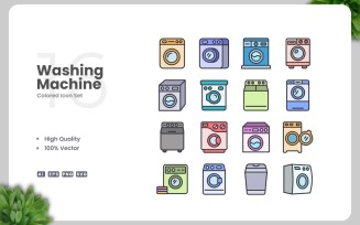 16 Washing Machine Colored Icons Set