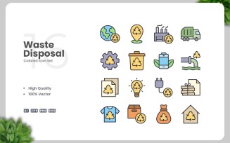 16 Waste Disposal Colored Icons Set