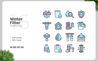 16 Water Filter Colored Icons Set