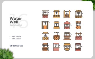 16 Water Well Colored Icons Set