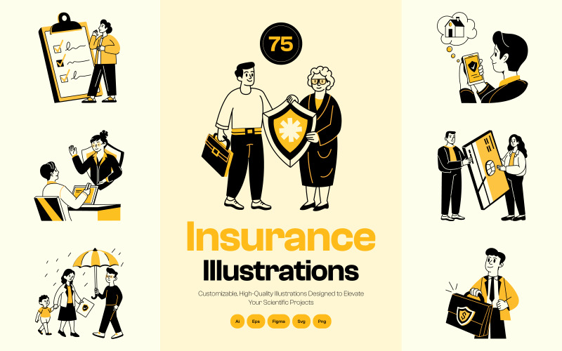 Insurance Drawing Illustration Set Icon Set