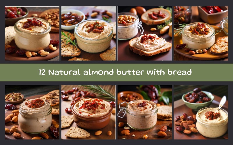 Natural almond butter with bread Background