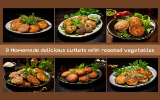 Homemade delicious cutlets with roasted vegetables