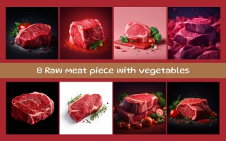 Raw meat piece with vegetables