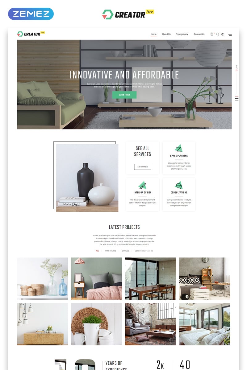 Reszponzív Free HTML5 Theme for Exterior Design Website Weboldal sablon 51675 - képernyőkép