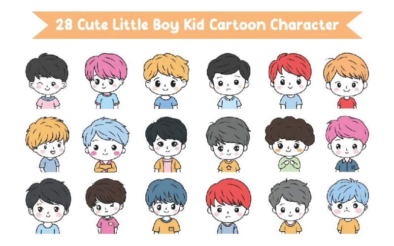 28 Cute Little Boy Kid Cartoon Character Illustration