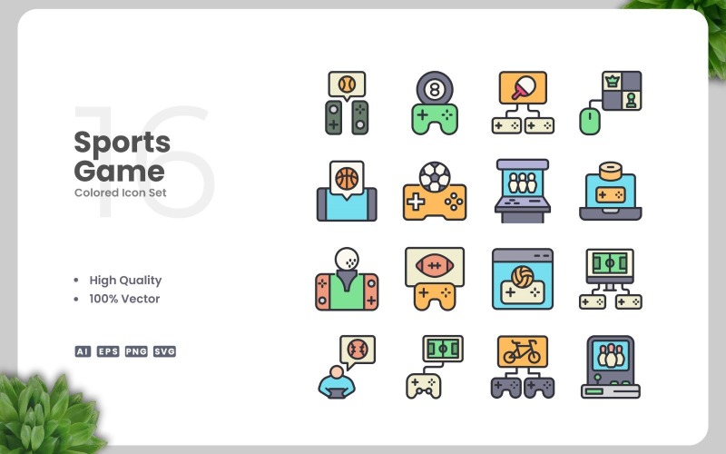 16 Sports Game Colored Icons Set Icon Set