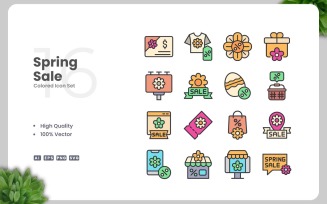 16 Spring Sale Colored Icons Set