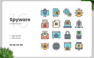 16 Spyware Colored Icons Set