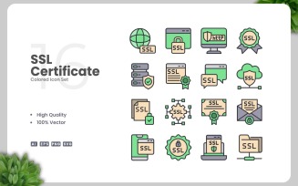 16 SSL Certificate Colored Icons Set