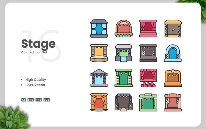 16 Stage Colored Icons Set Icon Set