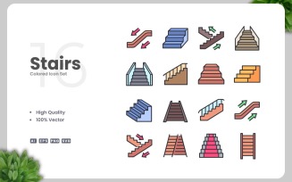 16 Stairs Colored Icons Set