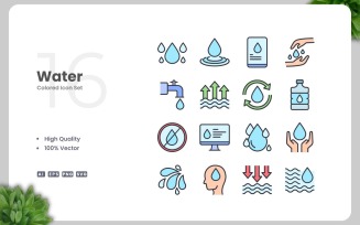 16 Water Colored Icons Set
