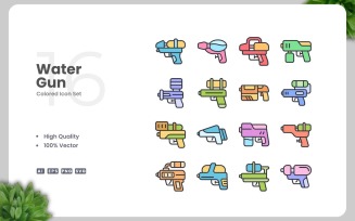 16 Water Gun Colored Icons Set
