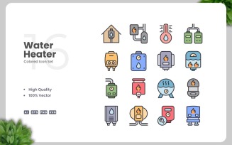 16 Water Heater Colored Icons Set
