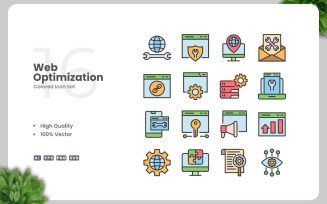 16 Web Optimization Colored Icons Set