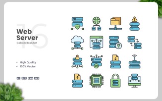 16 Web Server Colored Icons Set