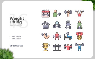 16 Weight Lifting Colored Icons Set