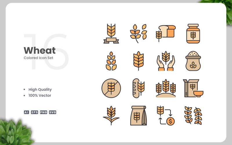 16 Wheat Colored Icons Set Icon Set