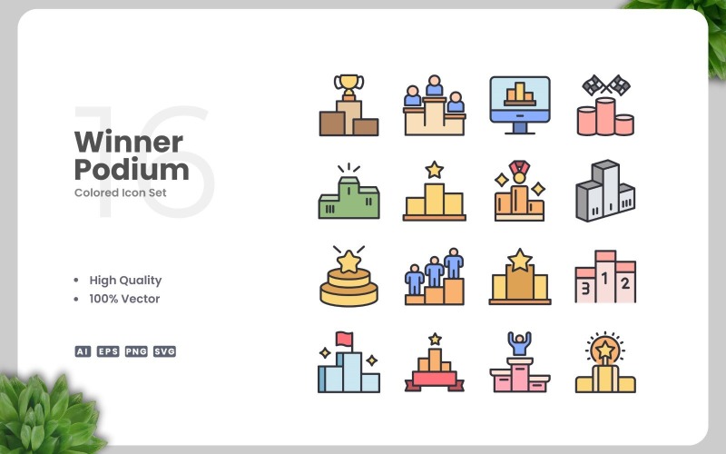 16 Winner Podium Colored Icons Set Icon Set