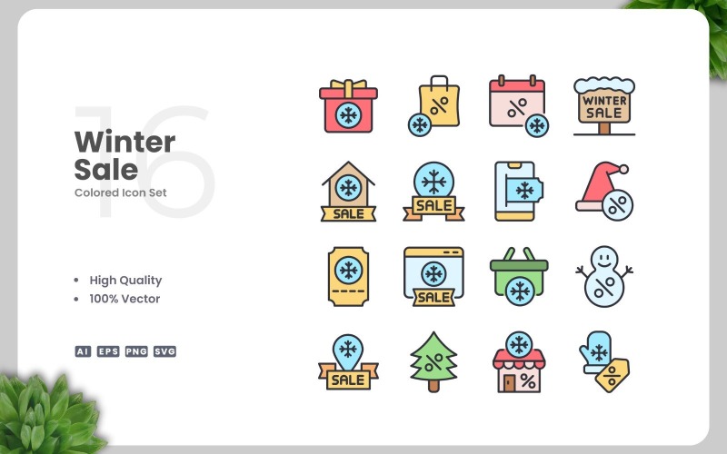 16 Winter Sale Colored Icons Set Icon Set