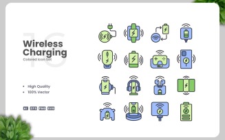 16 Wireless Charging Colored Icons Set