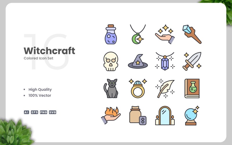 16 Witchcraft Colored Icons Set Icon Set