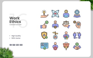 16 Work Ethics Colored Icons Set