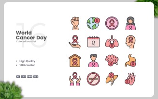 16 World Cancer Day Colored Icons Set
