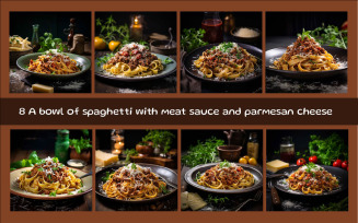 A bowl of spaghetti with meat sauce and parmesan cheese