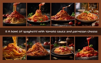 A bowl of spaghetti with tomato sauce and parmesan cheese