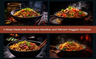 Asian Food with Yakisoba Noodles and Vibrant Veggies Concept