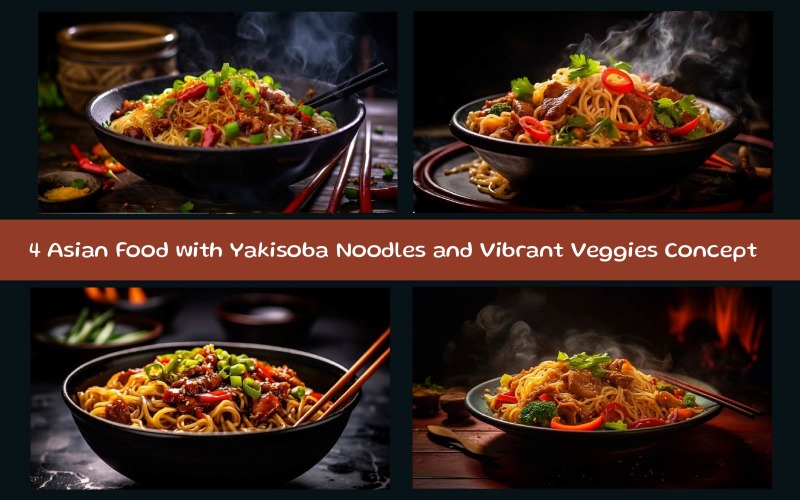 Asian Food with Yakisoba Noodles and Vibrant Veggies Concept Background