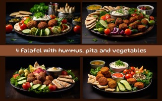 Falafel with hummus, pita and vegetables